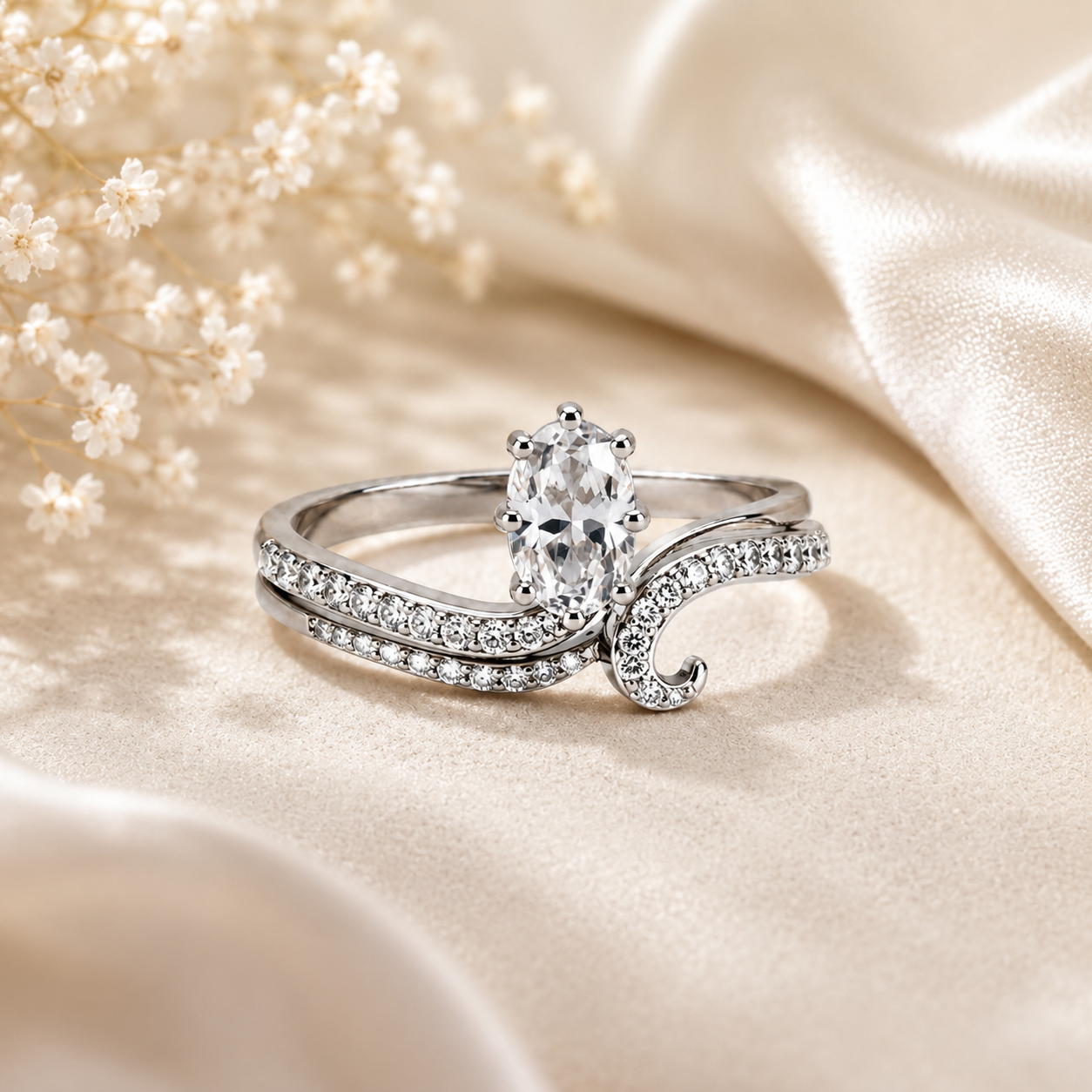 Elegant Swan Crystal Open Ring – Silver Finish Adjustable Ring for Women