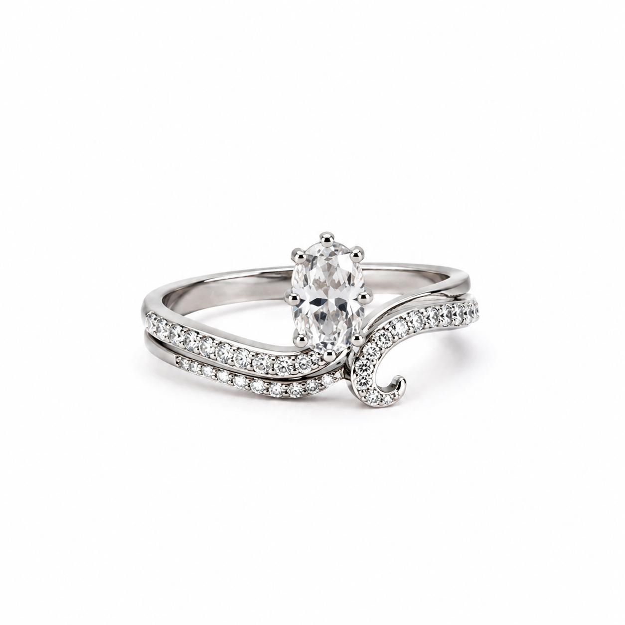 Elegant Swan Crystal Open Ring – Silver Finish Adjustable Ring for Women