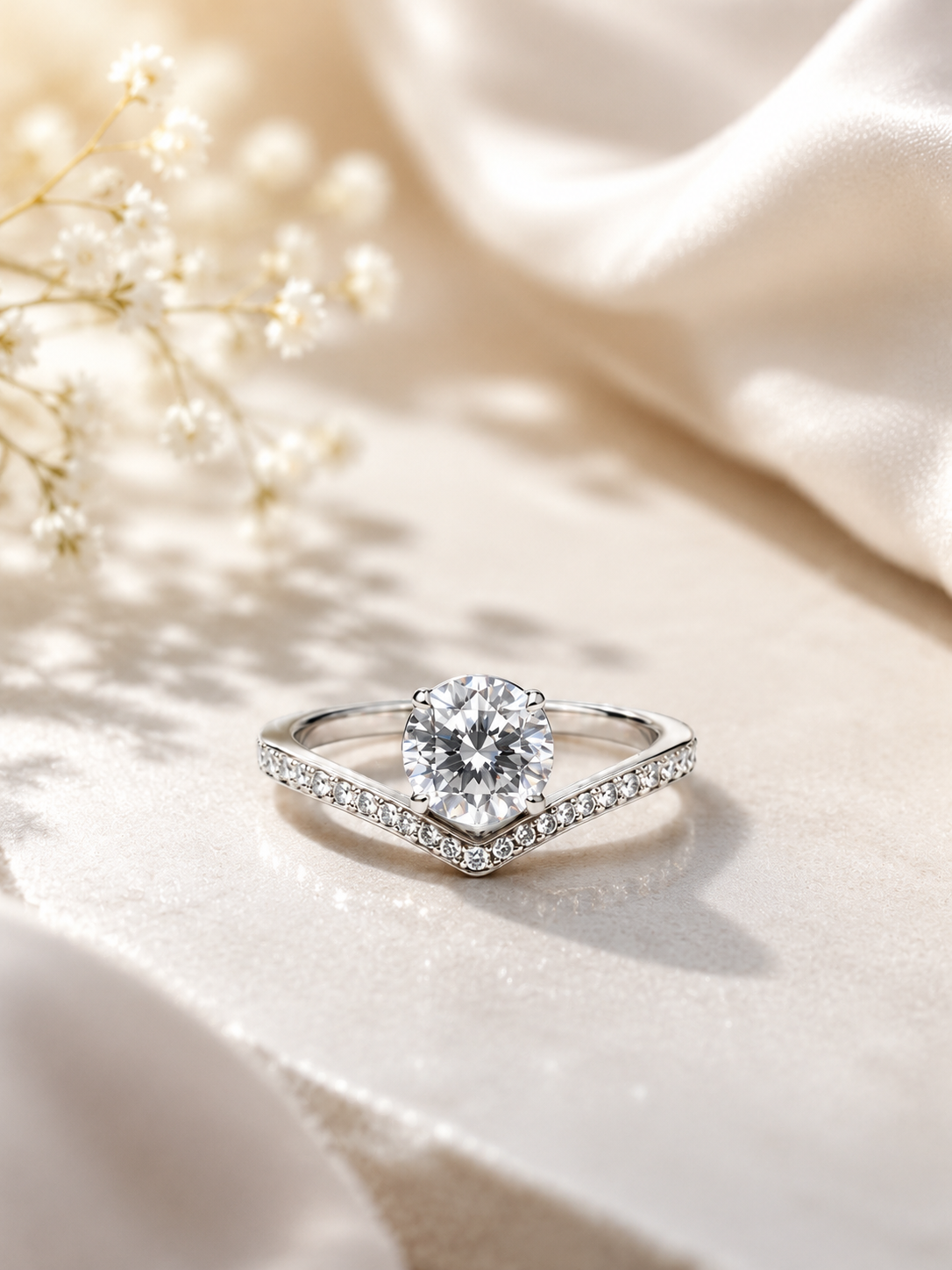 Luxury Halo Solitaire Ring – Silver-Tone Crystal Statement Ring for Women